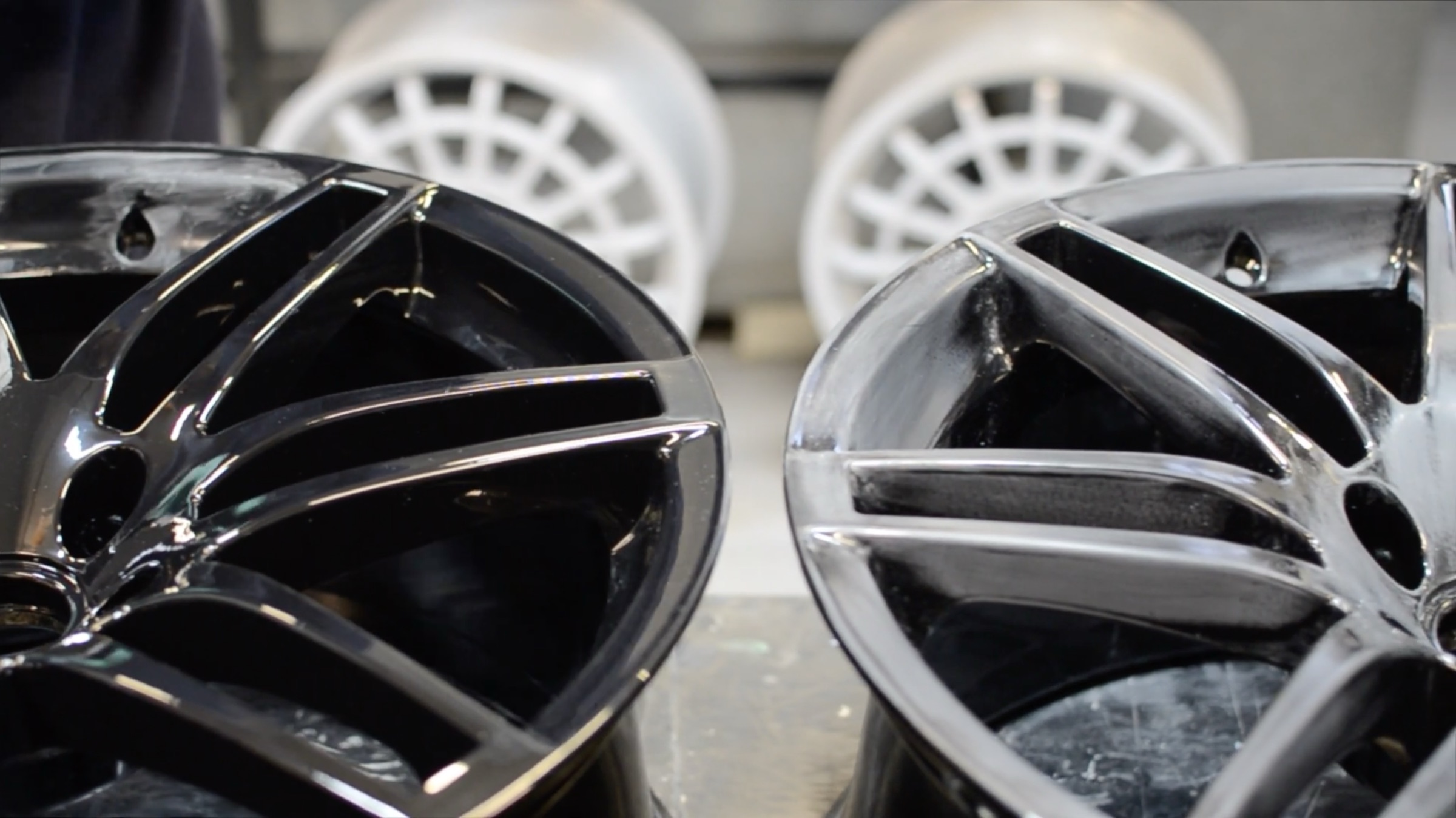 Refinished alloy wheels in the Nu-Luk workshop