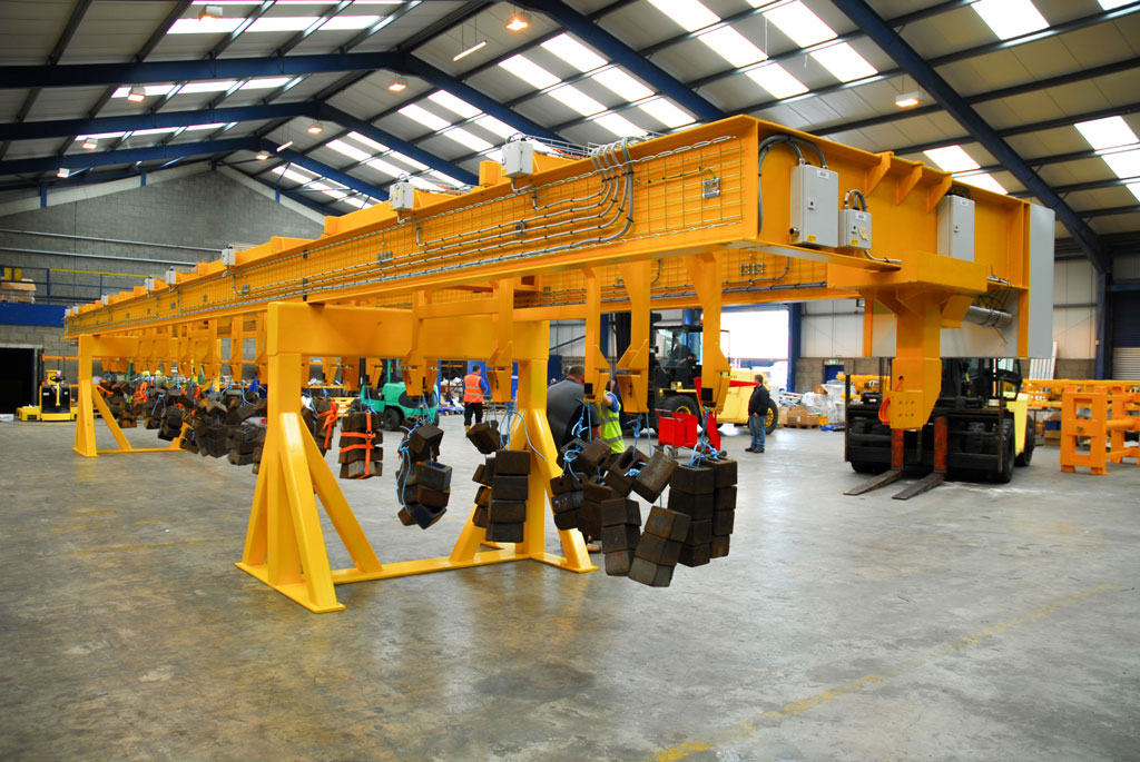 Fabricated steel gantry crane in an engineering workshop